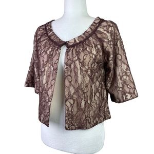 Anthropologie Moth Wool Cashmere Lace Crop Cardigan Brown Cream Size Medium